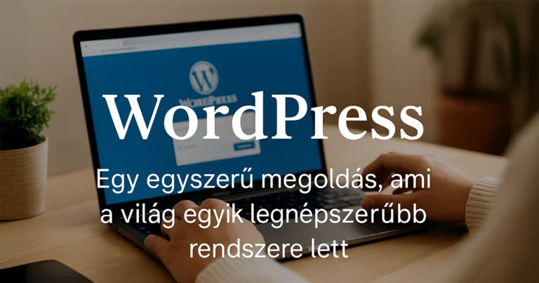 Modern irodában laptopon WordPress weboldalt szerkesztő vállalkozó, minimalista szöveges kiemeléssel