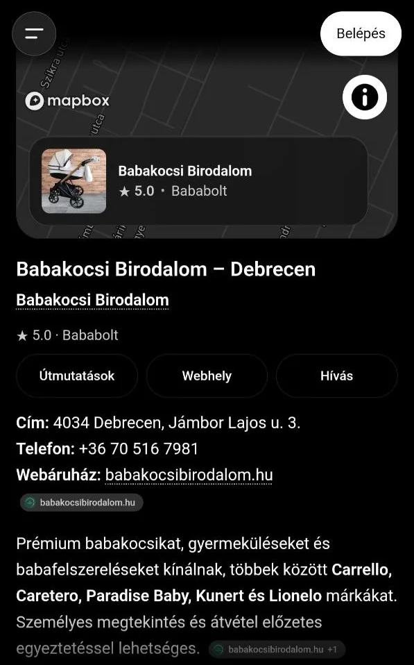 AI-keresőoptimalizálás eredménye: a ChatGPT a Babakocsi Birodalom webáruházat mutatja be