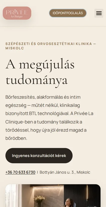 Privée La Clinique weboldal mobilon – egyedi weboldal készítés
