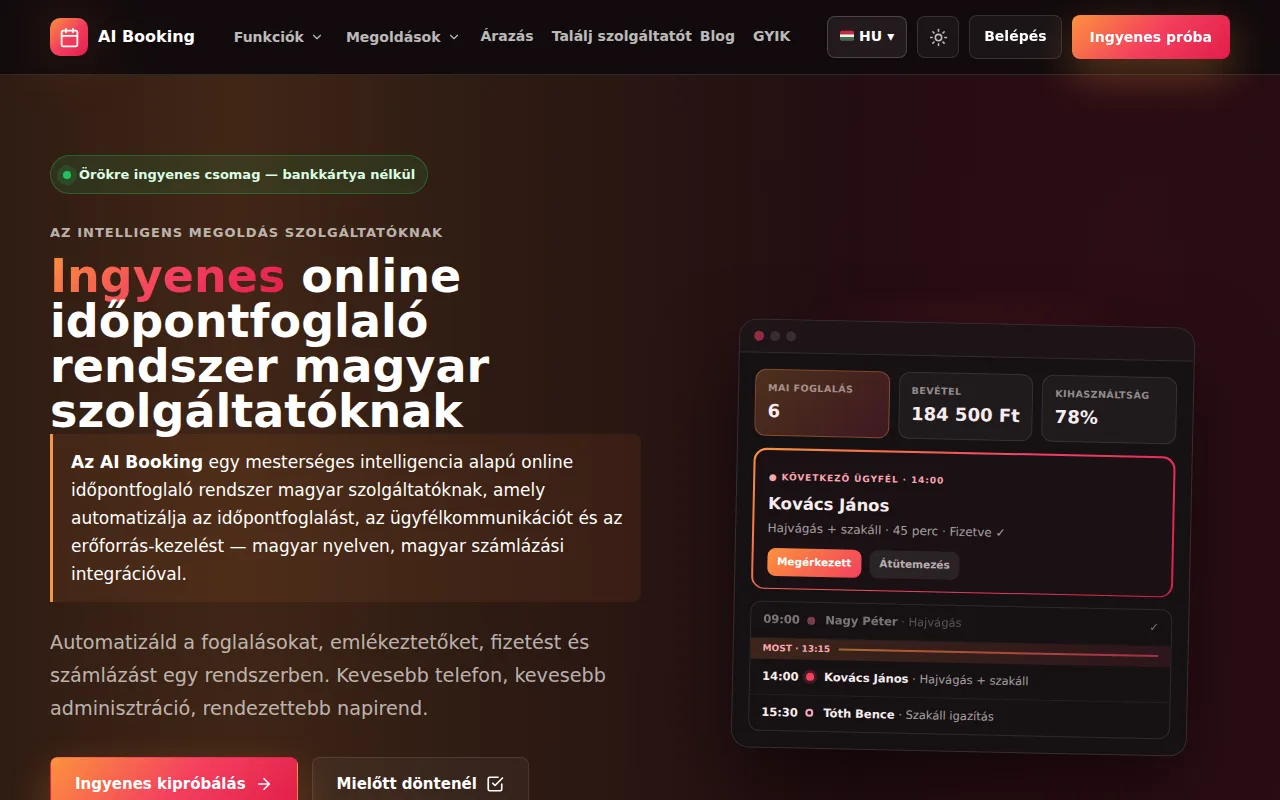 Egyedi webalkalmazás fejlesztés: az AI Booking időpontfoglaló rendszer