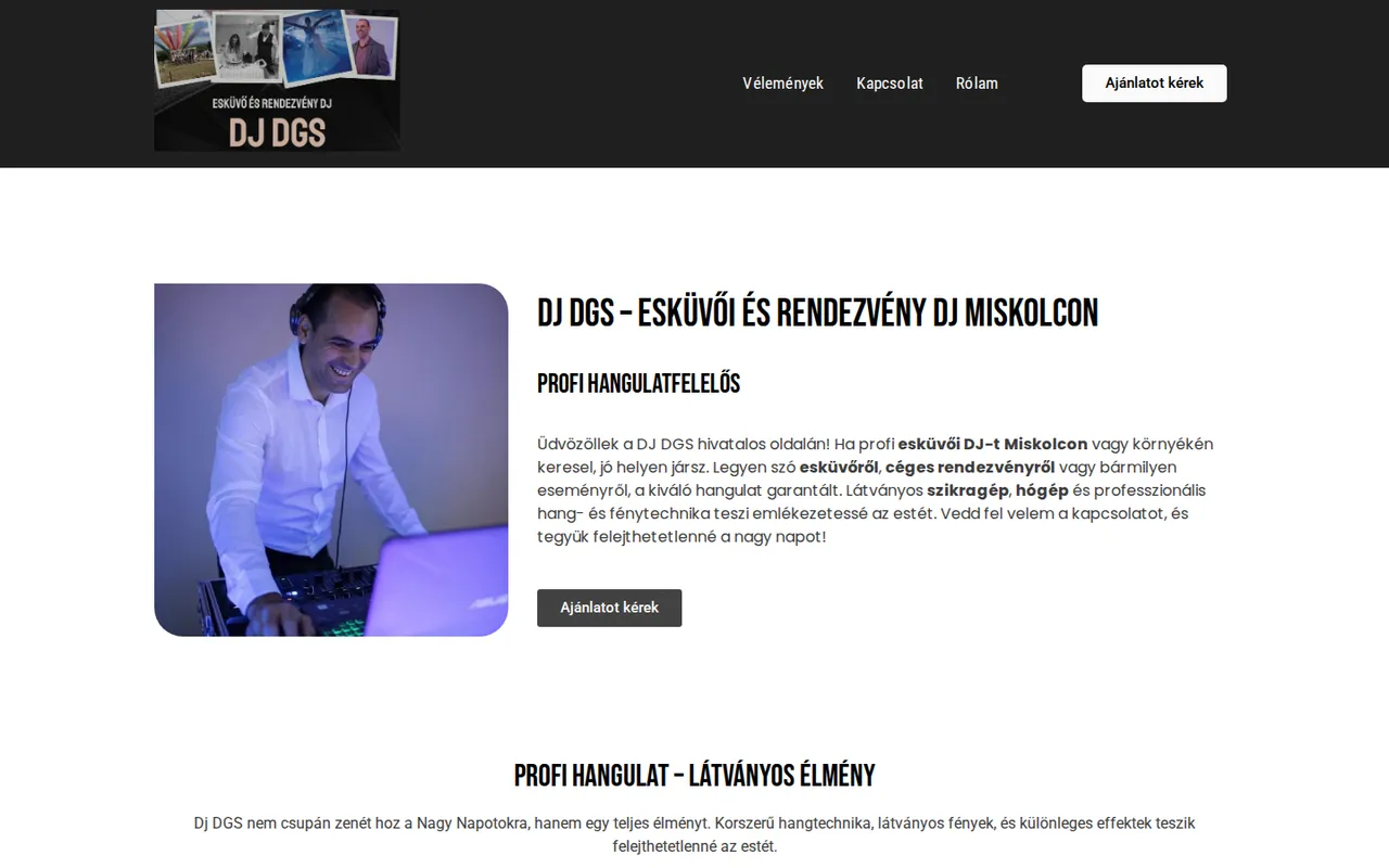 DJ weboldal készítés: a DJ DGS esküvői és rendezvény DJ oldala