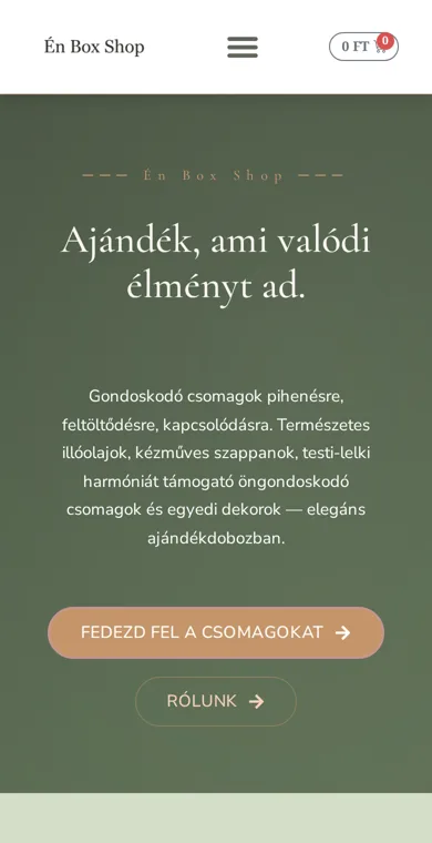 Weboldal készítés referencia: Én Box Shop ajándékcsomag webshop (mobil)