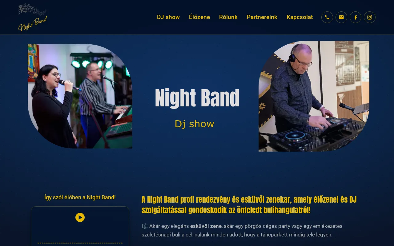 Weboldal készítés referencia: Night Band zenekar weboldala