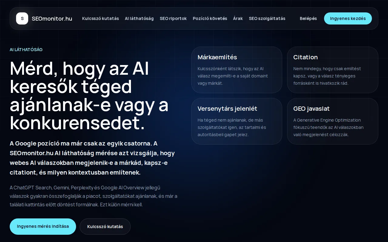 AI-keresőoptimalizálás: AI-láthatóság mérése a SEOmonitorban
