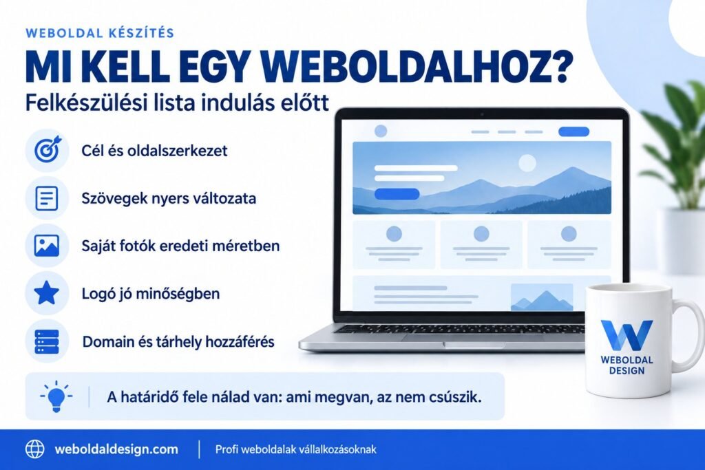 Mi kell egy weboldalhoz? Felkészülési lista: cél, szövegek, fotók, logó, domain