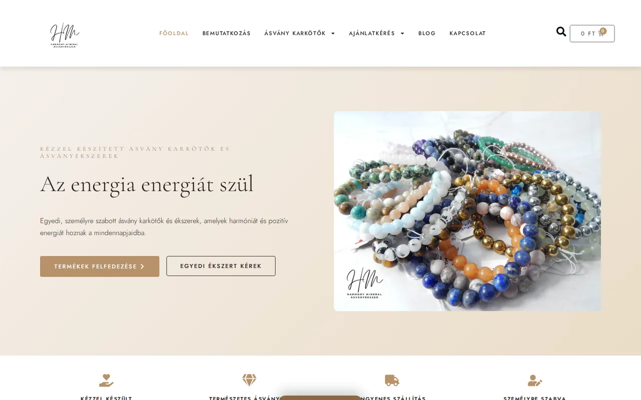 Weboldal készítés referencia: Harmony Mineral ásványékszer webshop